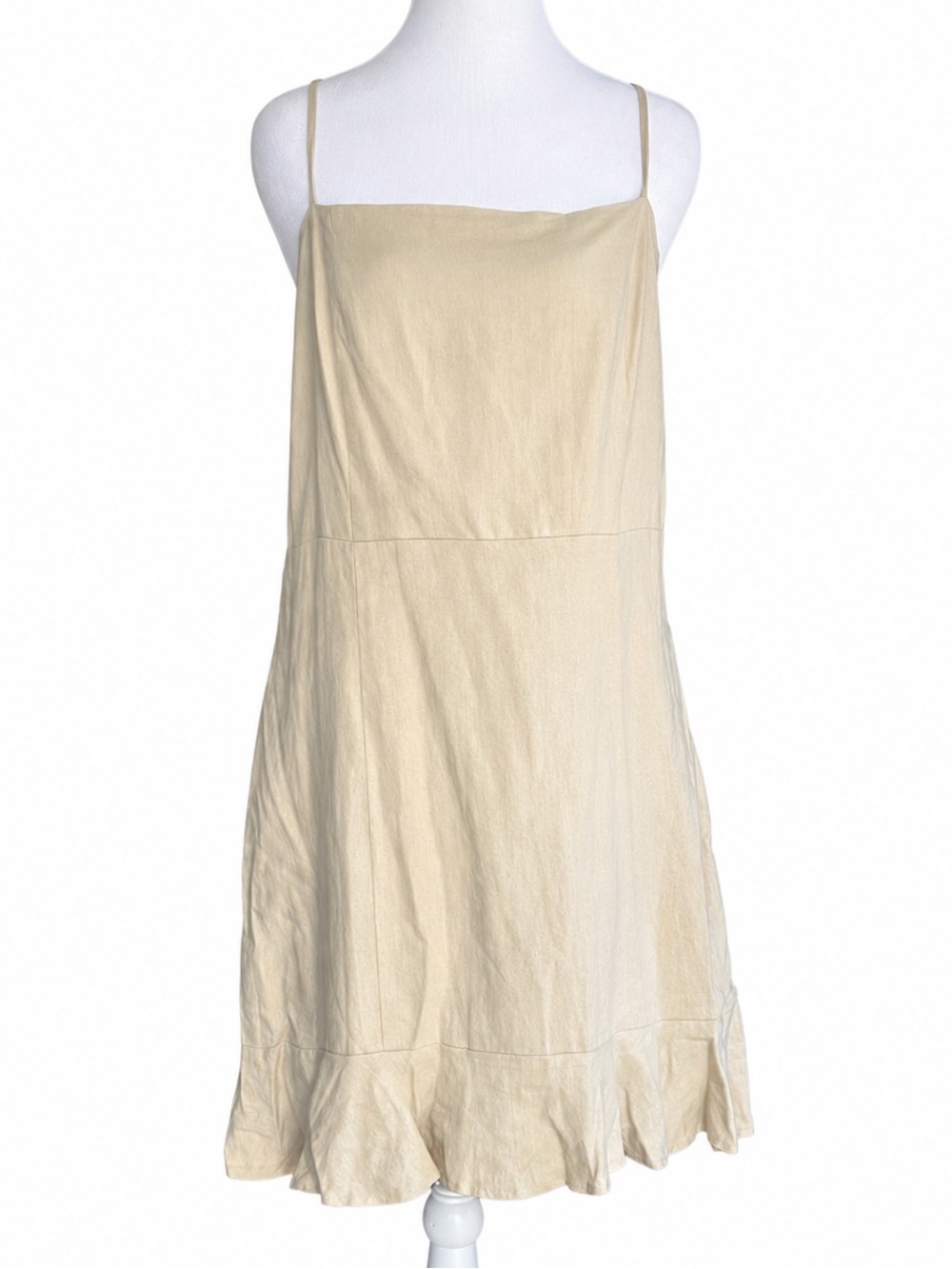 Elodie Linen Blend Cami Mini Dress Tan Beige Ruffle Hem Large NWT